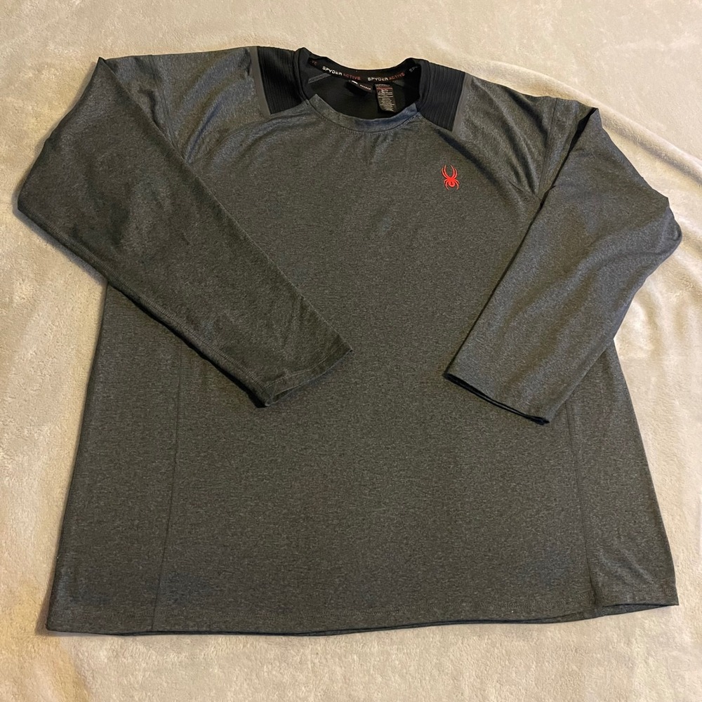 Spyder Active Men's Gray Long Sleeve Athletic‎ T-Shirt XL/TG Pro Web Workout Gym